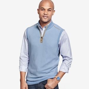 Johnston & Murphy Quarter-Zip Sweater Vest - Light Blue - Size Medium